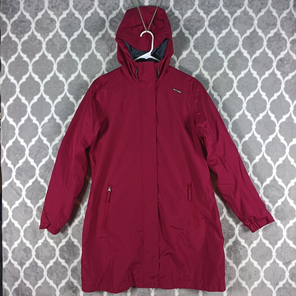 Helly Hansen Rain Coat Women L Red HellyTech Hooded Long Waterproof Jacket